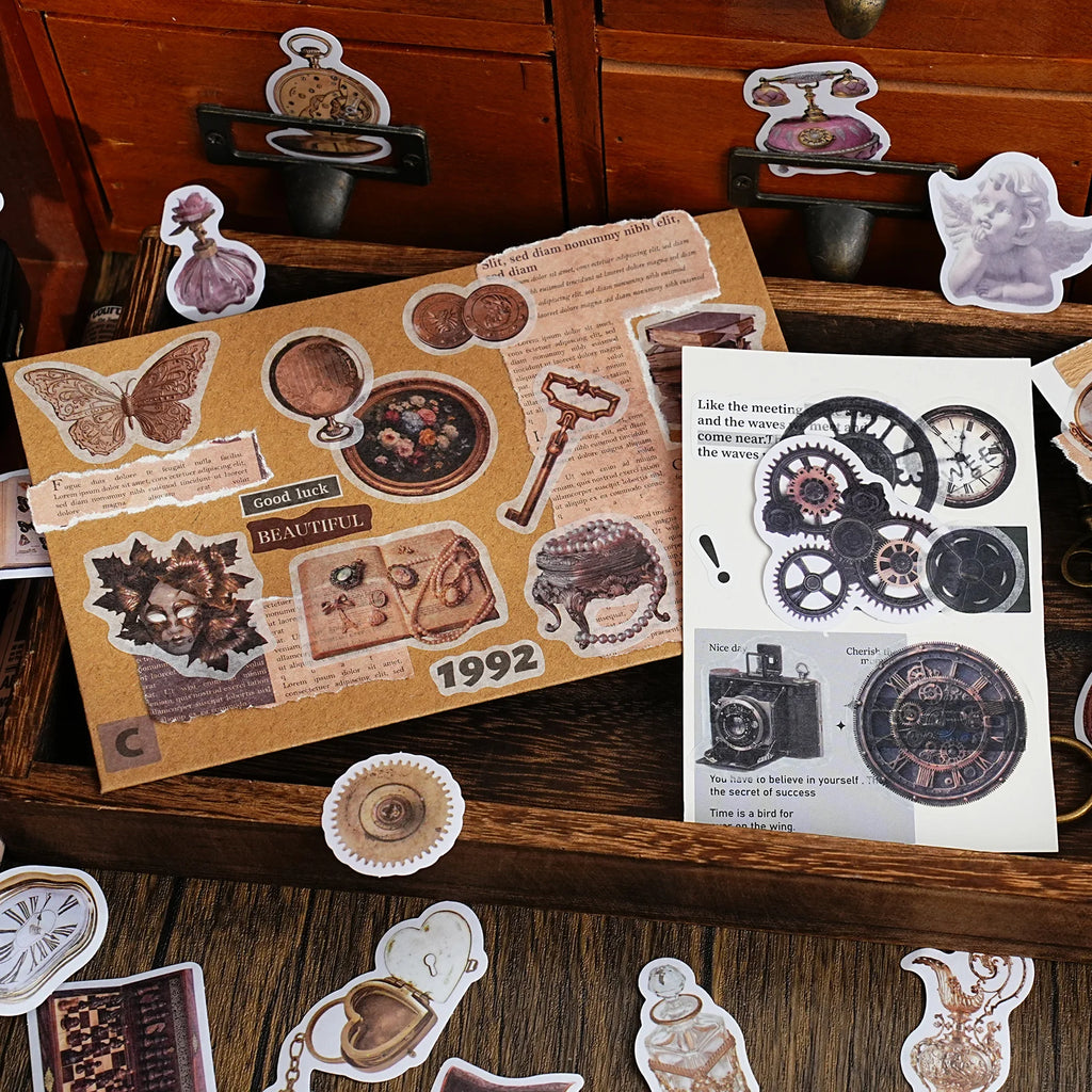 50 Sheets/Bag Vintage Retro Steampunk Birds Stickers Pack DIY Scrapbooking Journal Decals for Phone Case Notebook Decoration Qme