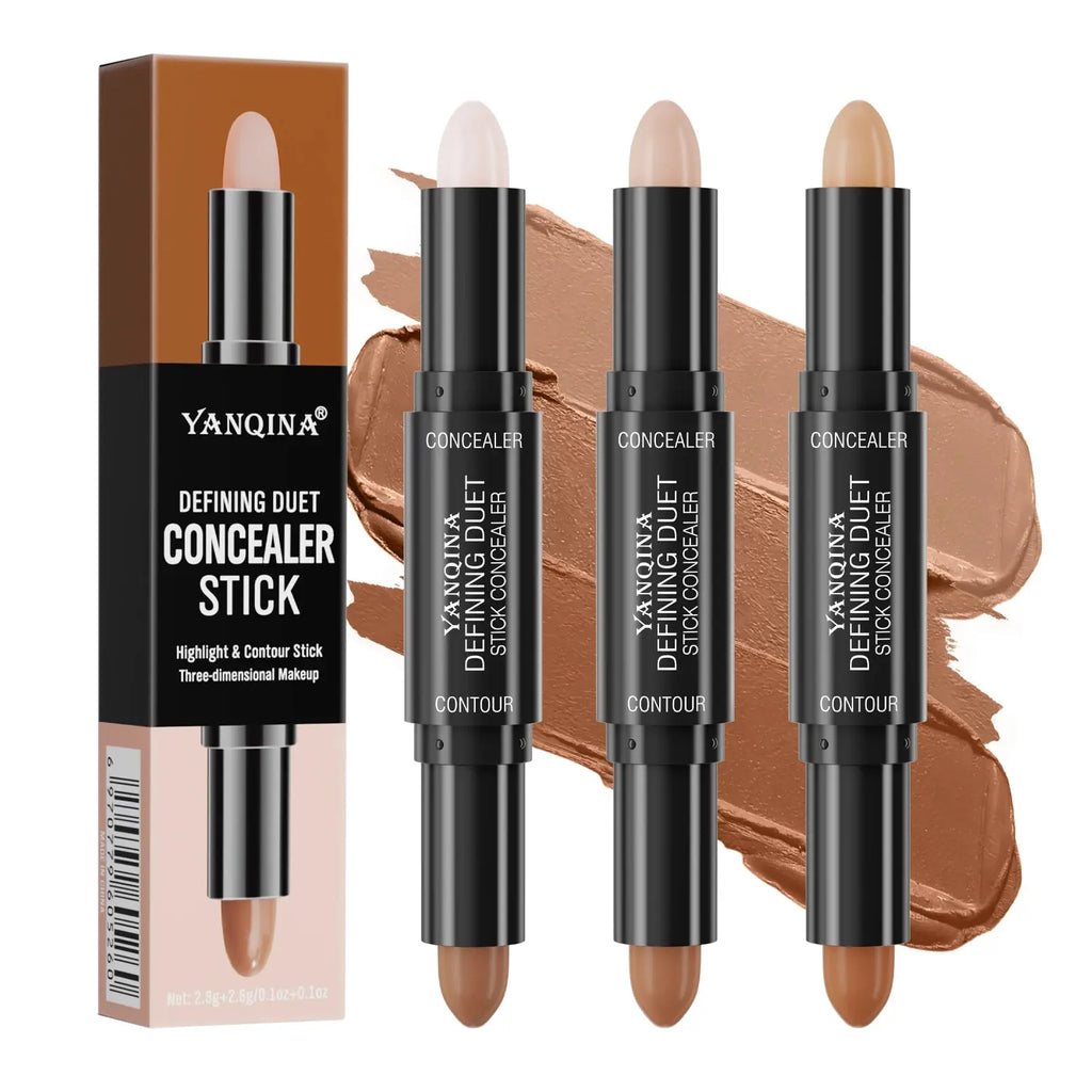 Contour Stick Duo, Double-Ended Highlight and Shadow Cream, Waterproof Full Coverage Concealer, Natural Finish Makeup for All Sk Qme