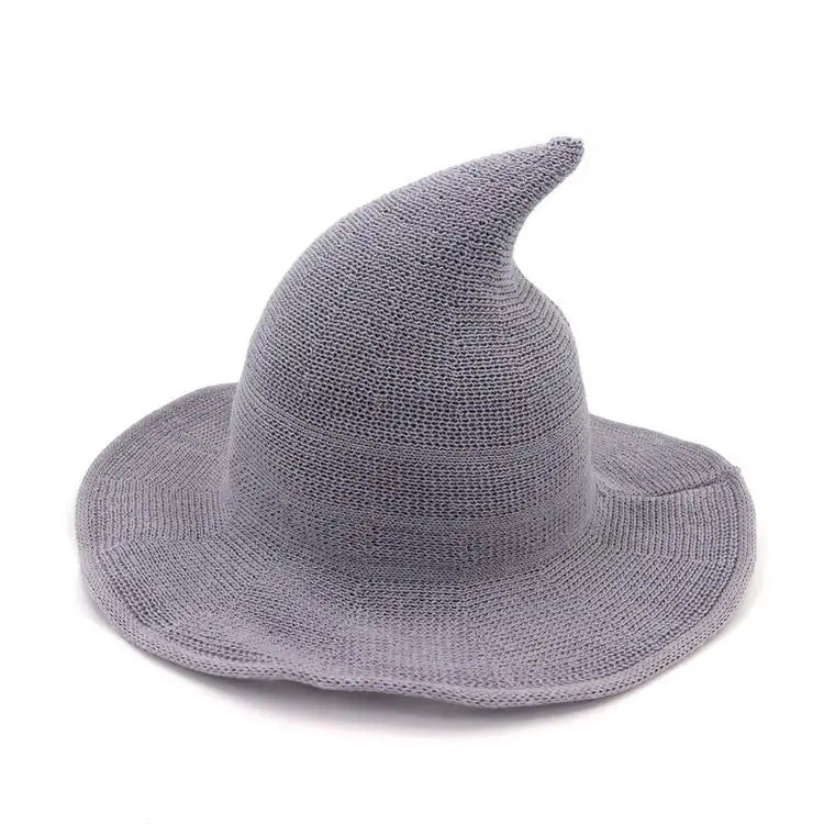 Vintage Halloween Woman Witch Hat Costume Wool Knit Hat Party Coseplay Masquerade Witch Hat Halloween Prop Decoration Qme Grey