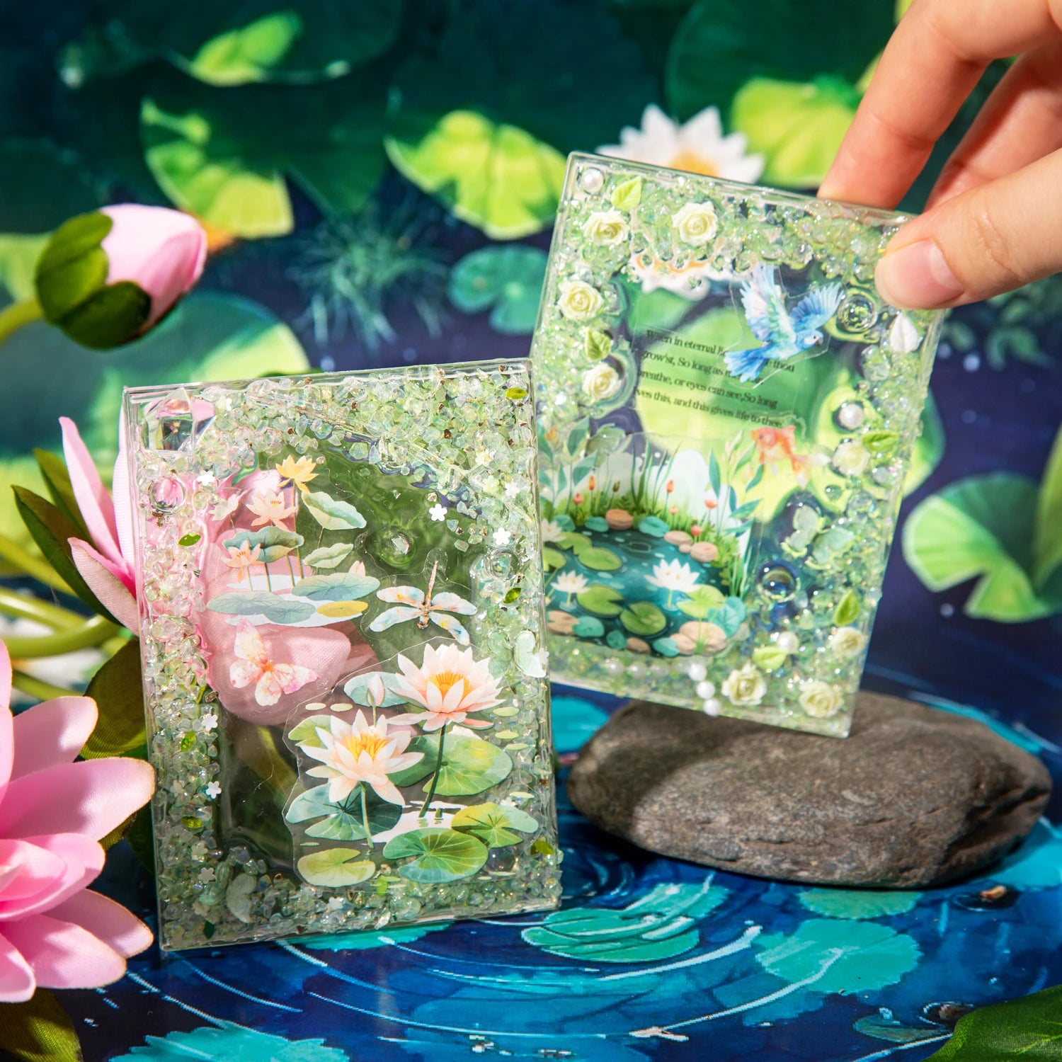 200cm/Roll Summer Lotus Pond PET Tape Cute Literary INS Style Journal Handbook Tapes Creative DIY Scrapbook Collage Stationery Qme