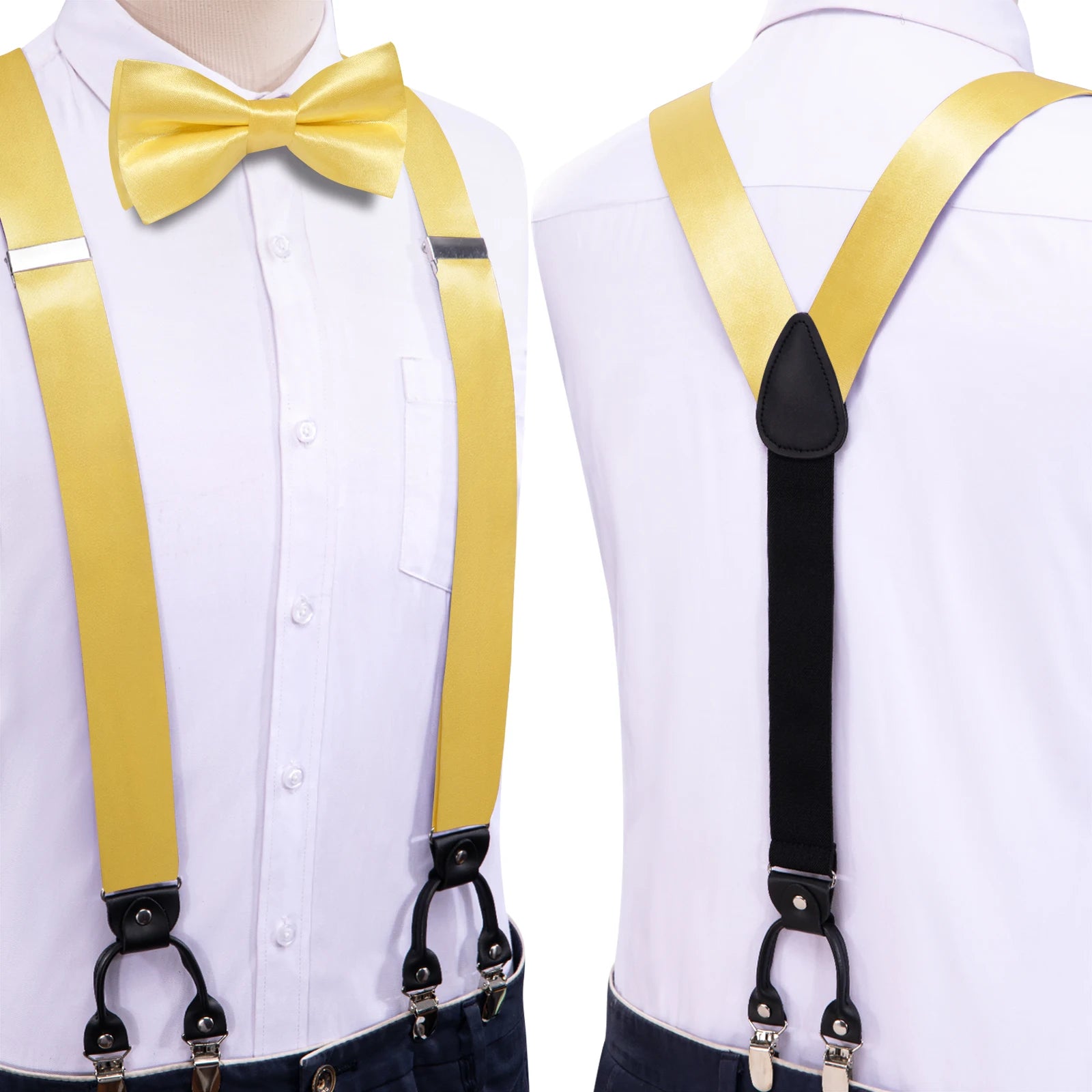 Hi-tie Silk Mens Braces Bowtie Hanky Cufflinks Y Back Clip Adjustable Qme BD-3158
