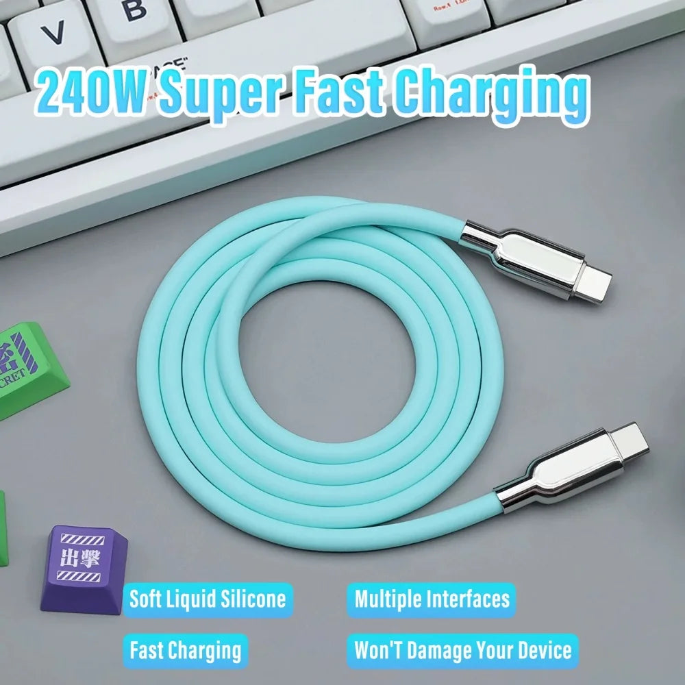 240W USB C Type-C Liquid Silicone Cable PD Fast Charging Cable Quick Charge Line for iPhone 15 17 Pro Huawei Samsung S23 Xiaomi Qme