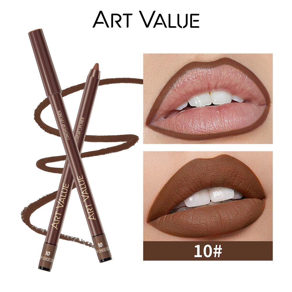 ART VALUE 12 Colors Nude Lipstick Pencil Waterproof Long Lasting Sexy Red Lip Liner Pen Matte Lip Contour Pen Makeup Lip Stain Qme 10