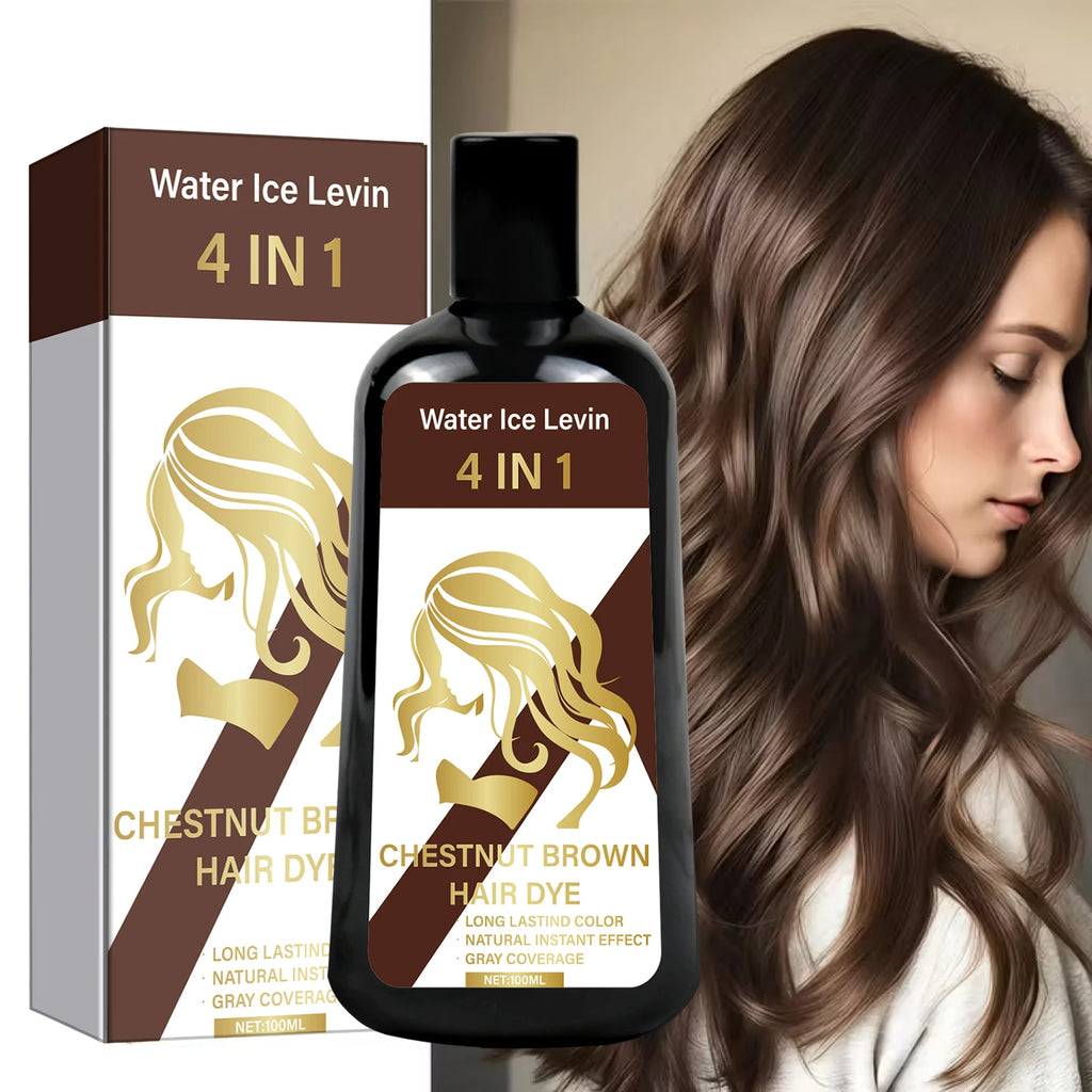 4-in-1 Chestnut Brown Hair Dye Shampoo for Long-Lasting Color & Natural Instant Gray Coverage, Ginger & Ginseng Enriched. Qme