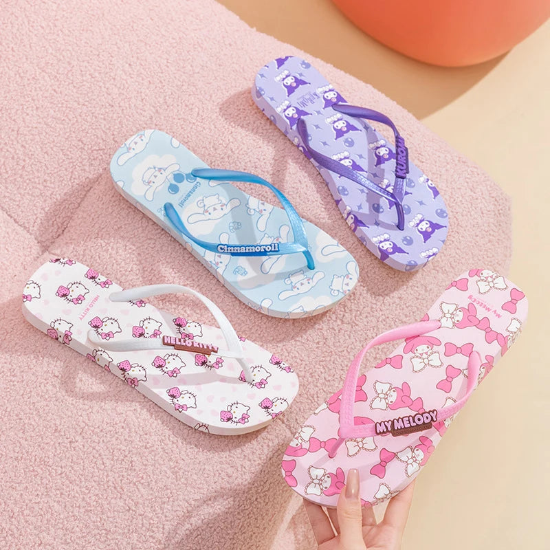 Hello Kitty Kuromi Cartoon Flip-Flops Cute, Non-Slip, Soft-Soled Slippers Outdoor Beach Flip-Flops Qme