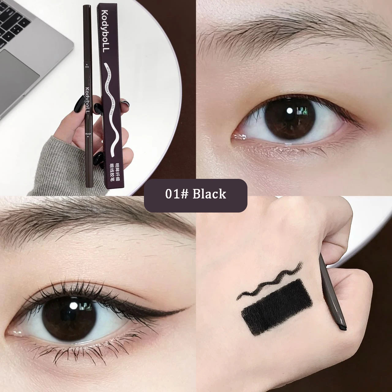 Curved Pink Brown Eyeliner Gel Pen Long-lasting Waterproof Ultra-fine Matte Smooth Quick Dry Aegyo-Sal Gel Eye Shadow Pen Makeup Qme 01 Black