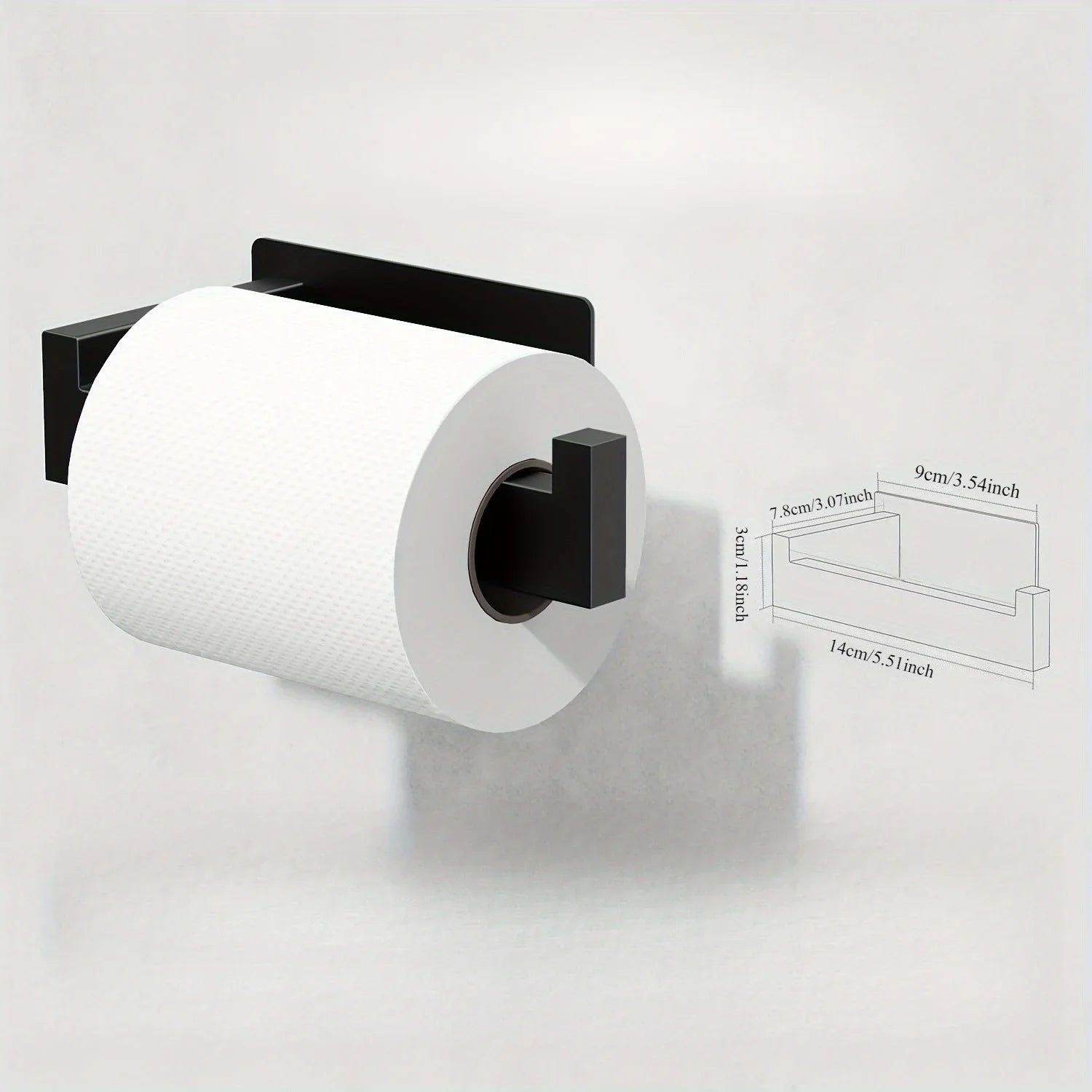 Self-adhesive wall-mounted toilet paper holder, square roll-type paper dispenser, bathroom toilet paper holder, easy to install Qme