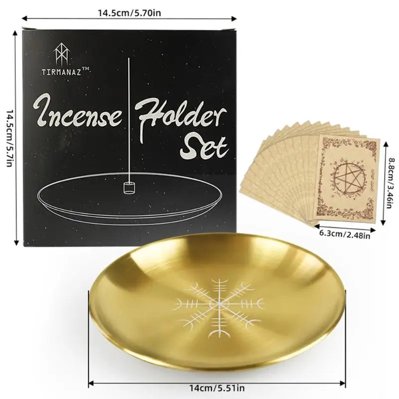 14cm Stainless Steel Plate Candlestick Ceremonial Ornament Engraving Plate Nordic Compass Crystal Storage Round Plate Qme