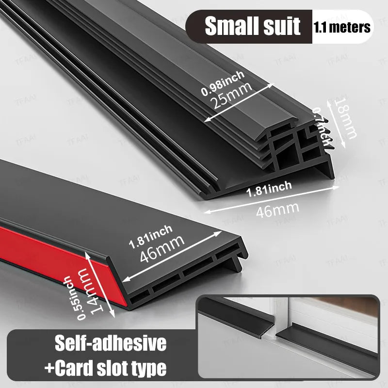 1.1M TPE Windows Water Retaining Strips Heat Cold-resistant Sliding Window Weather Strip Easy Installation Windproof Seal Strip Qme 46mm-Set 1.1M