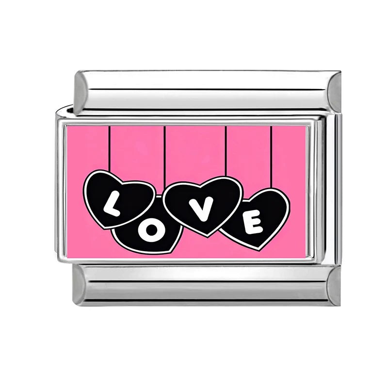 Y2K Wholesale Love Heart I love myself Flowers Italian Charm Link Fit 9mm Stainless Steel Jewelry DIY Making Women Bracelet Gift Qme Style 5