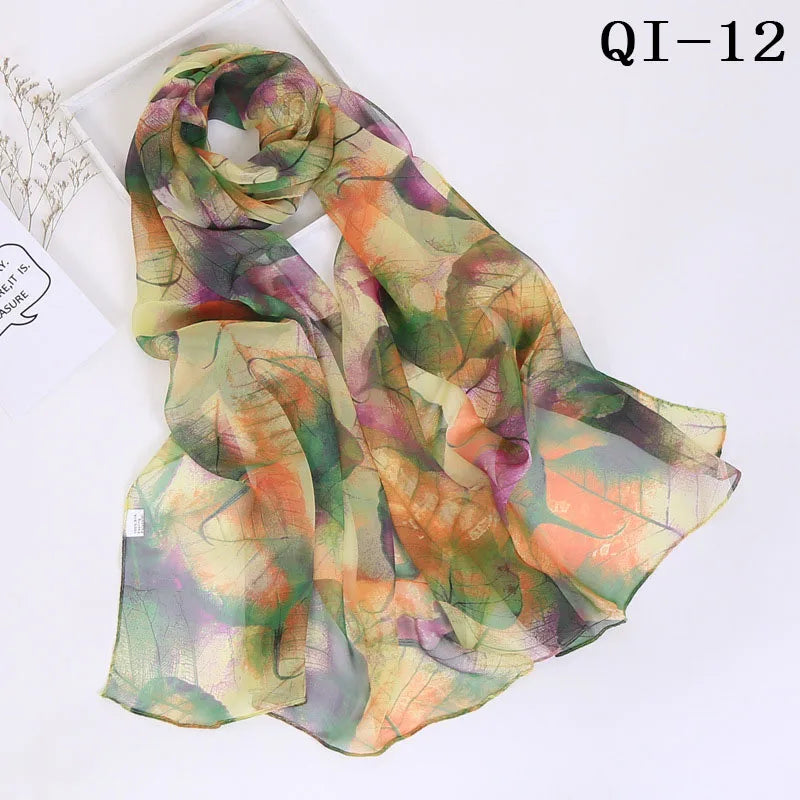 Painting Lotus Beach Sun Protection Chiffon Georgette Scarf Women