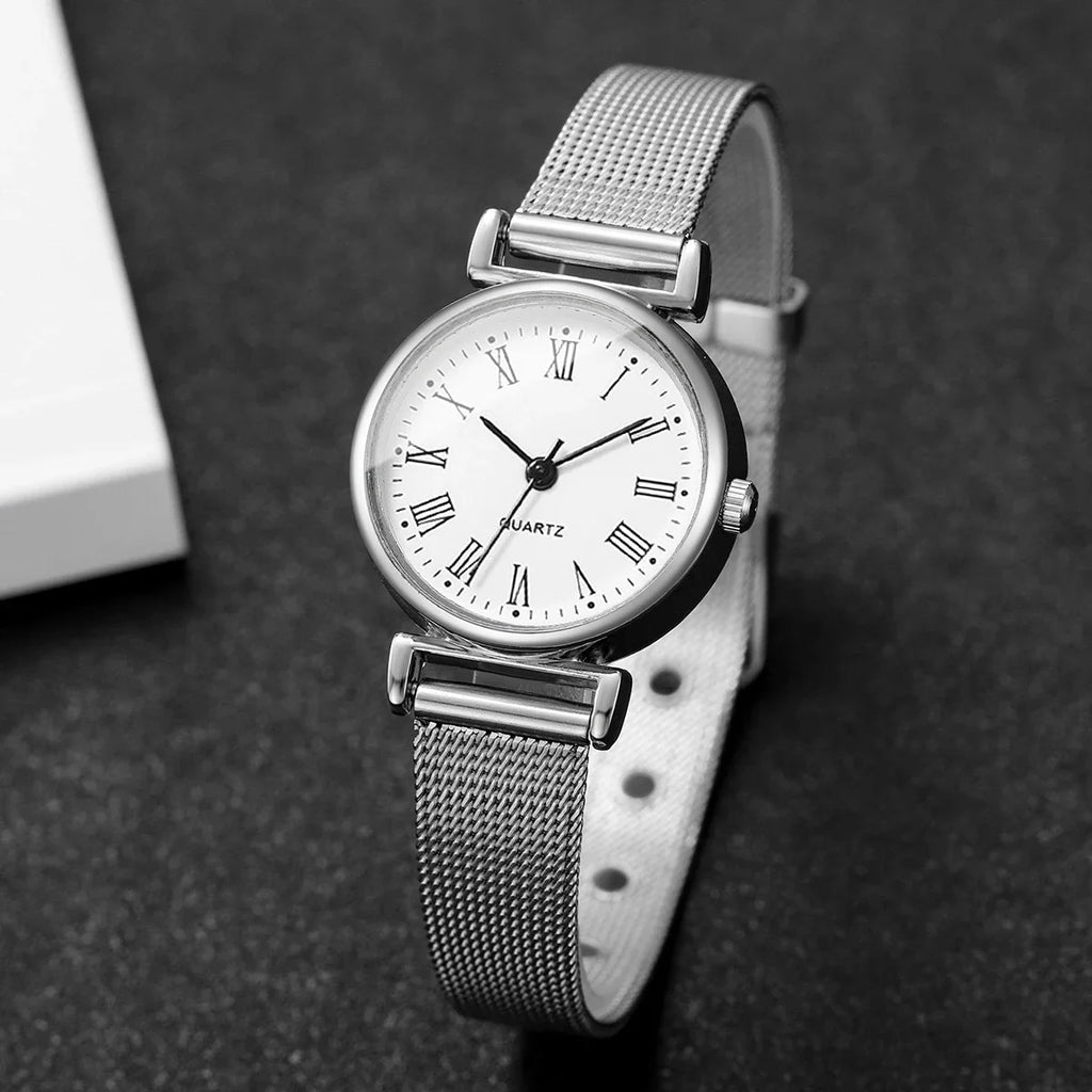 1/2 pçs moda roma dial feminino relógio de quartzo casual malha banda senhoras relógios de pulso reloj mujer (sem caixa) Qme