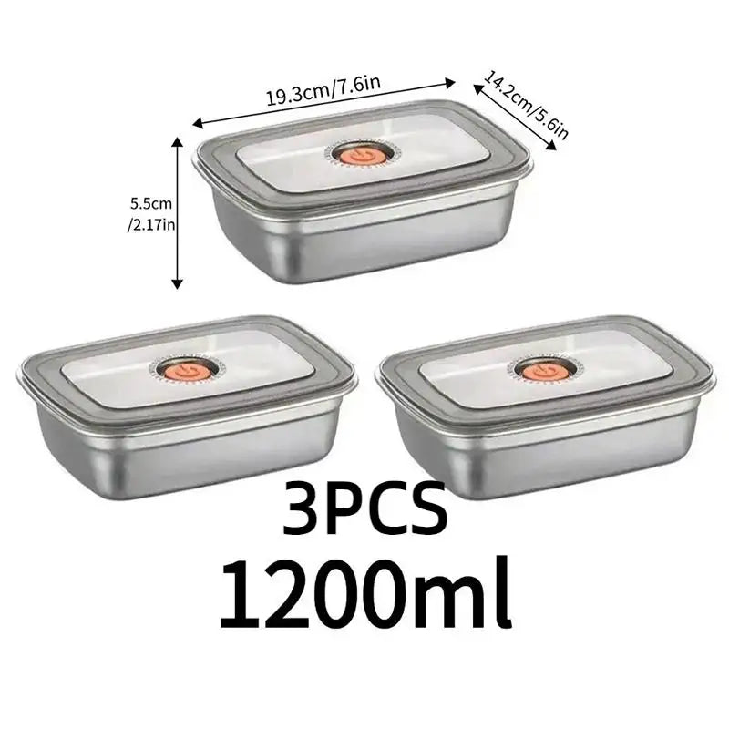 Stainless Steel Camping Lunch Box Sealed Leak-proof Bento Microwave Qme 3PCS 1200ML