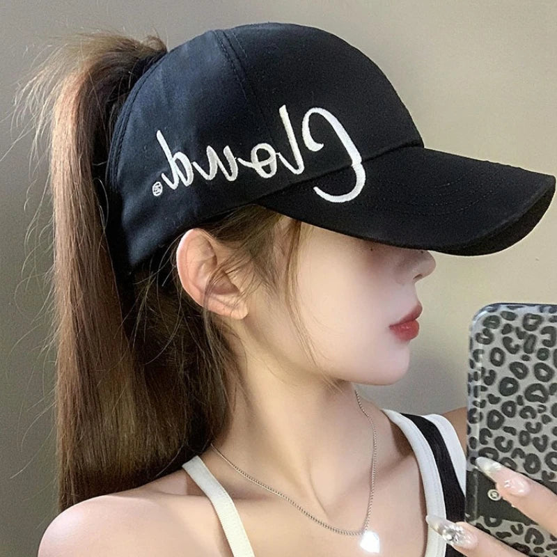 Women's Sun Hat Ponytail Hole Breathable Empty Baseball Cap Summer Qme
