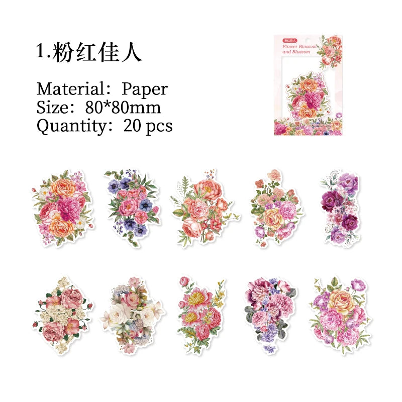20 pcs Flower Sticker Literature Art Decorative Scrapbooking Diy Diary Album Creativity hand made Collage material Qme A