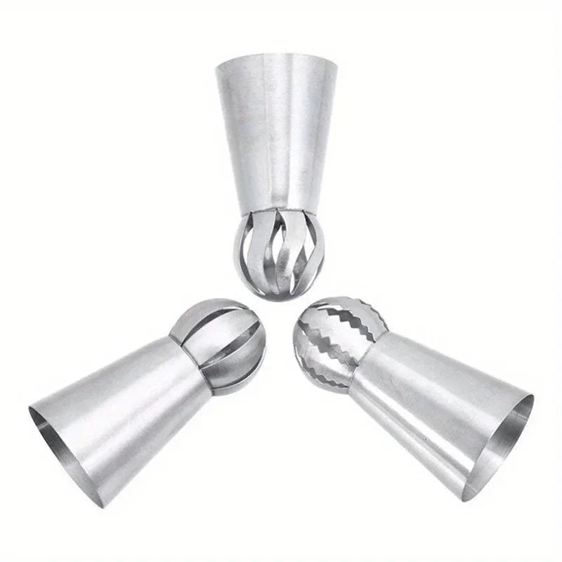3pcs Piping Tips, Stainless Steel Piping Tips Set, Ball Shaped Icing Nozzles, Professional Decoration Tips, For Home Kitchen Qme