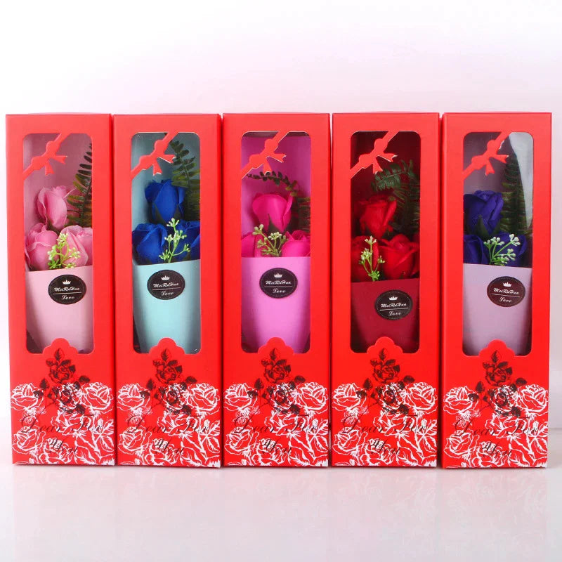 Multi-Use Artificial Soap Flower Bouquet With Gift Box Luxury Soap Florals Simulation Rose Bouquet Wife Girlfriend Gift Qme