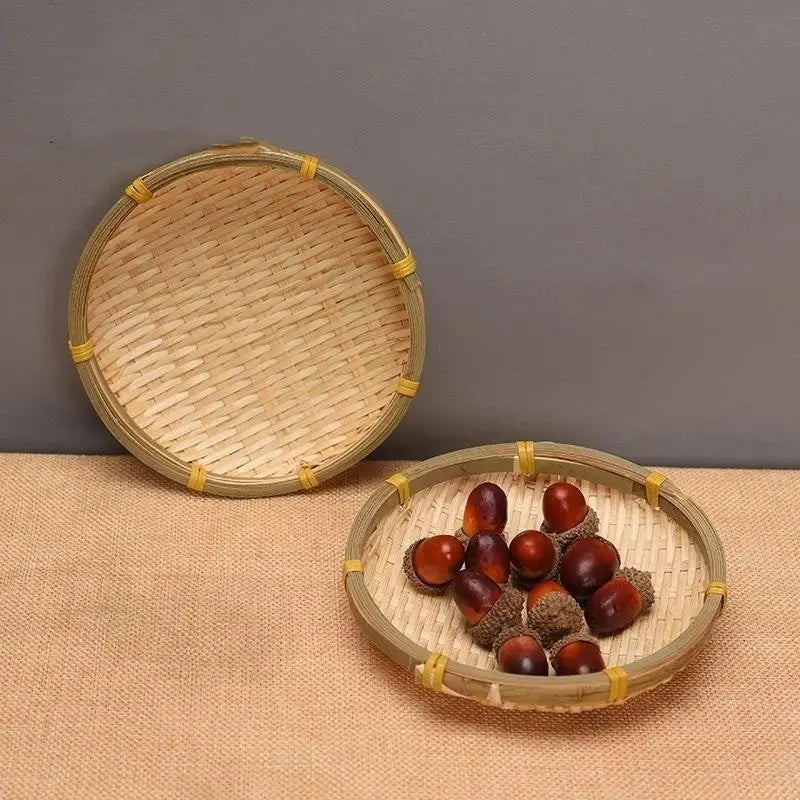 Handwoven Natural Bamboo Tray Sturdy Eco Friendly For Storage Serving Home Decor Qme