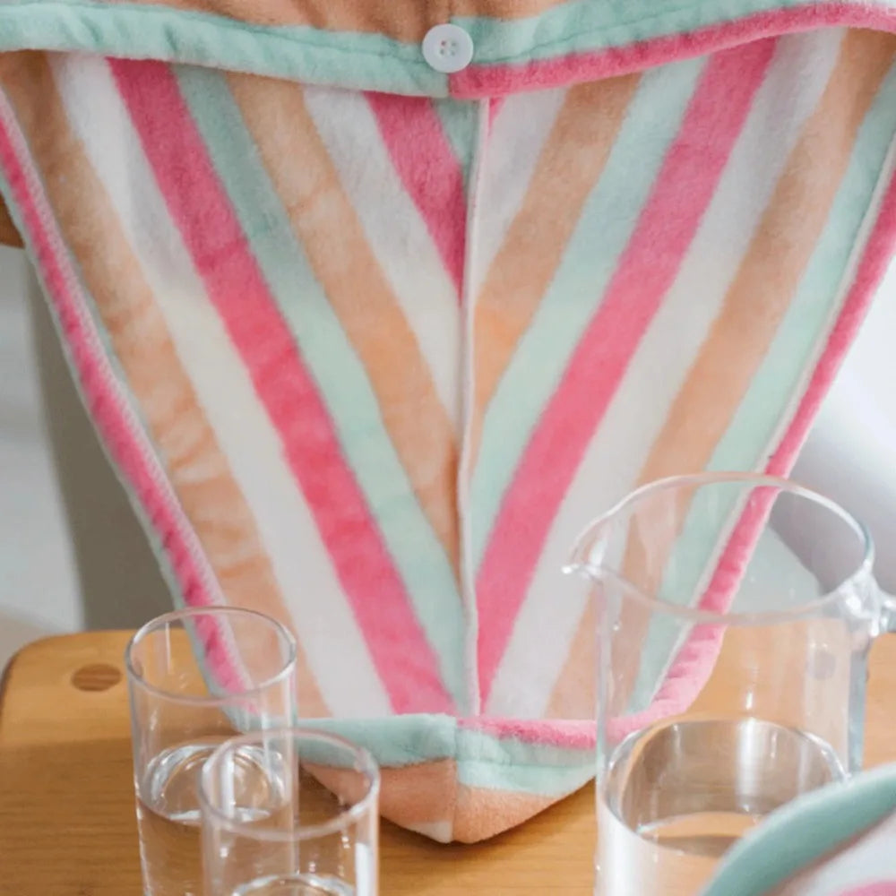 Ultra Absorbent Quick Dry Hair Towel Cap Women Colorful Striped Qme