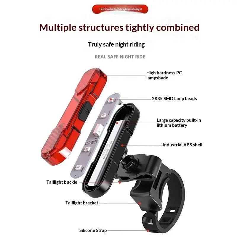 Waterproof LED Bike Light USB Rechargeable Bicycle Tail Safety Qme