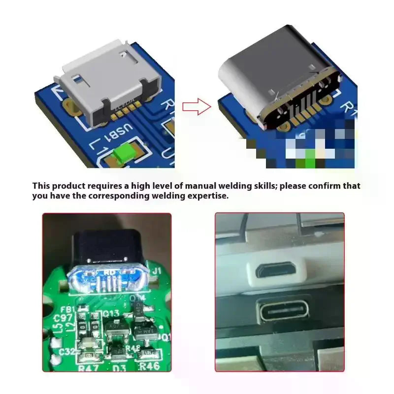 2Pcs Charging Port For PCB Soldering DIY Repair Adapter USB Connector Type C Female Jack 5Pin SMD SMT Type-C Socket Qme
