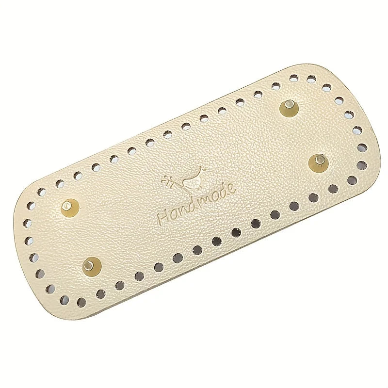 Oval PU Leather Bag Base for Crochet Knitting - DIY Handbag Bottom Plate with Holes Qme Beige
