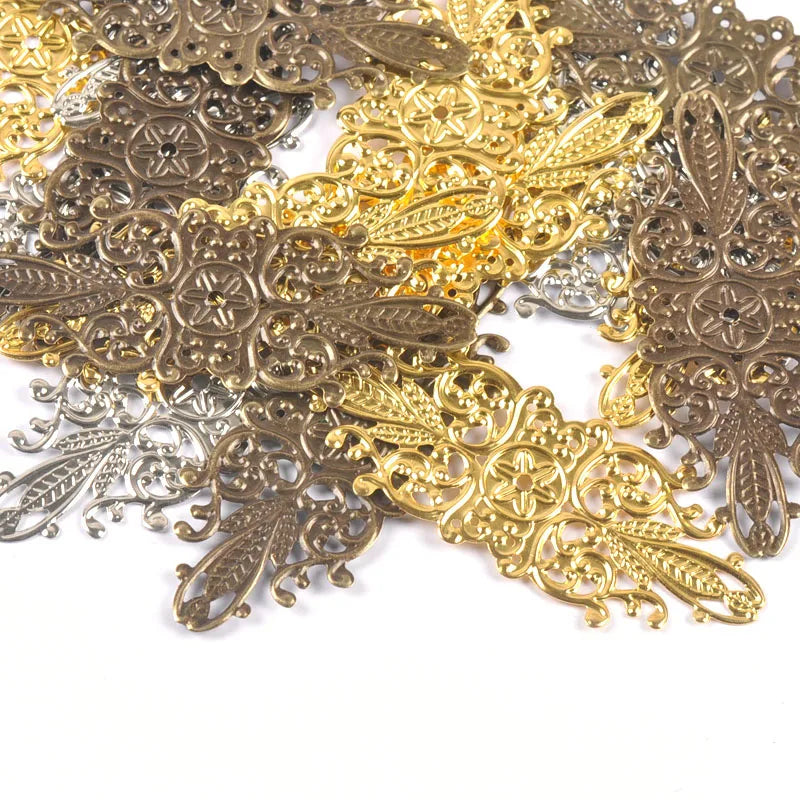 10Pcs Antique Bronze/Gold/Silver Flower Filigree Wraps Connectors For Making Jewelry Findings Metal Crafts DIY Home Decor yk0905 Qme