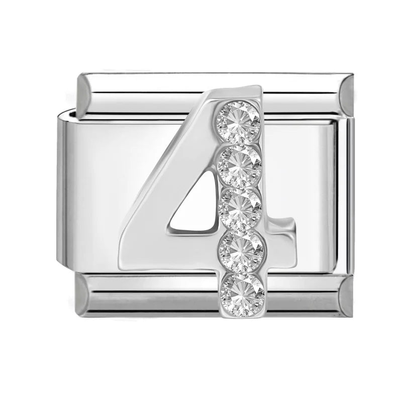 Selling Shiny Zircon Numbers 0-9 Italian Charm Link Stainless Steel
