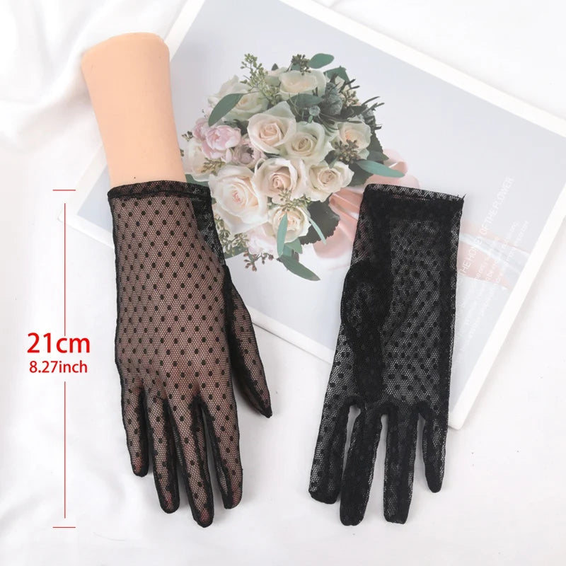 Women Vintage Sheer Short Lace Gloves Driving Thin Sunscreen Female Qme