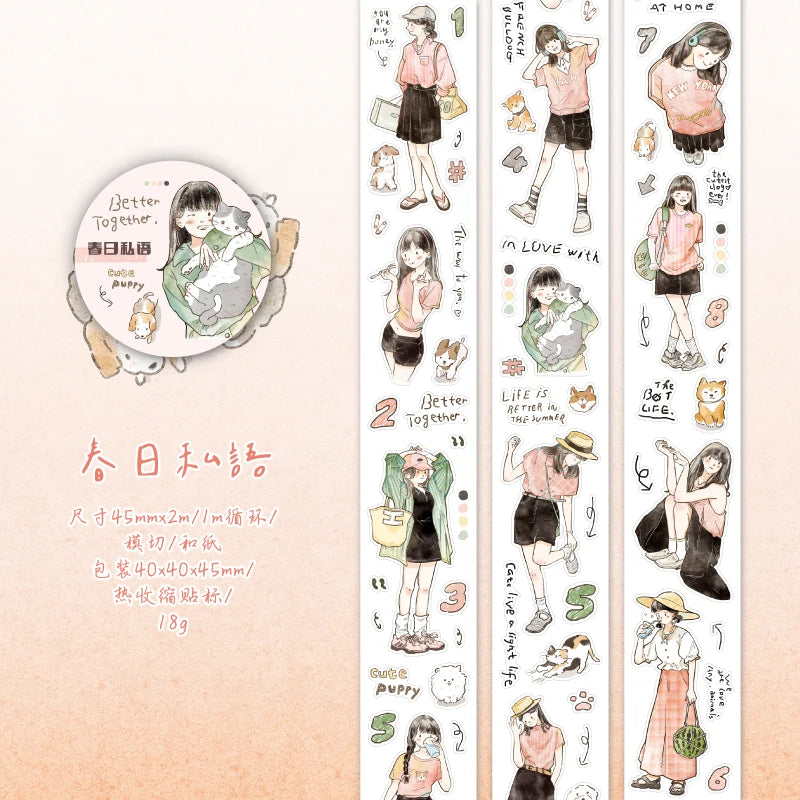 5cm*2m PET Tape Girls Scrapbooking Decoration Materials People Stickers Roll Masking Tapes Journal Planner DIY Arts supplies Qme D4