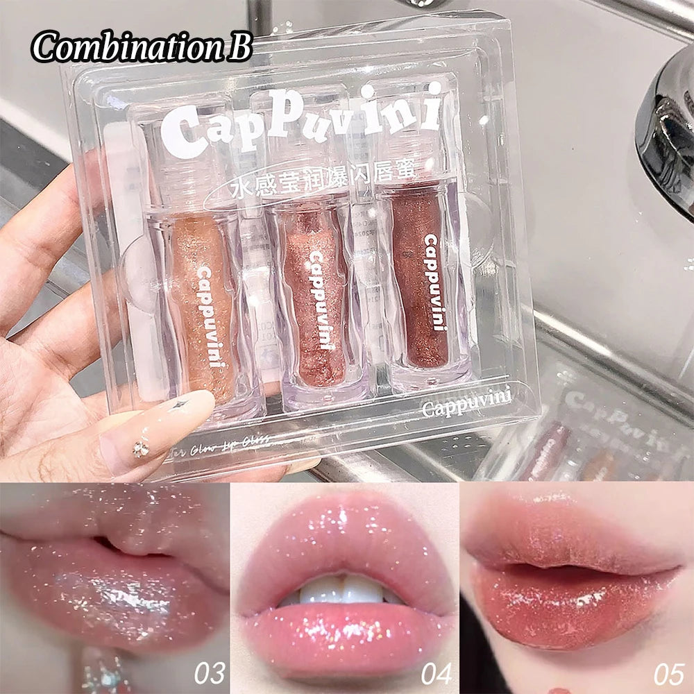Moisturizing Glitter Lip Gloss-6 Colors Gloss Glossy Non-sticky Makeup Qme Conbination B