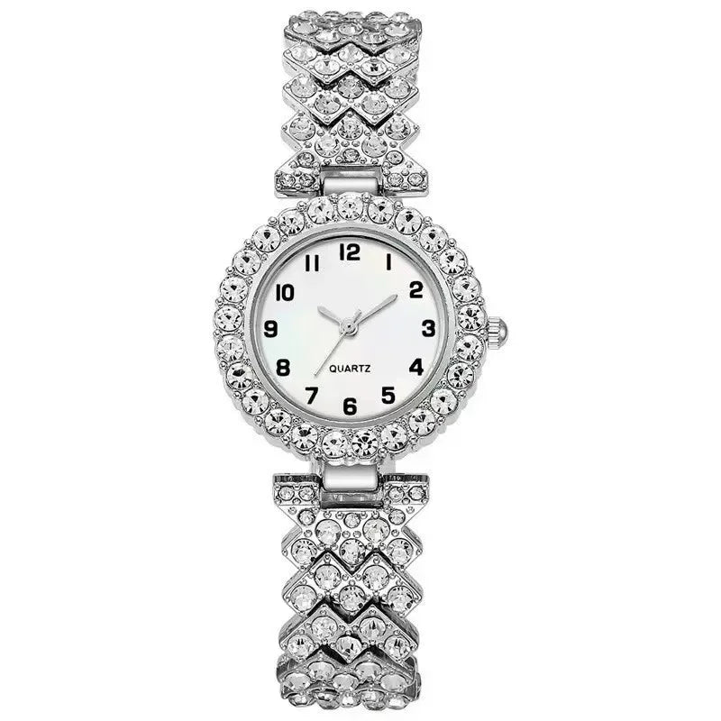 1pcs/2pcs Luxury Fashion Women Watch Set Silver Strap Ladies Quartz Wristwatch Alloy Bracelet for Ladies Jewelry Set Clock Gift Qme Silver