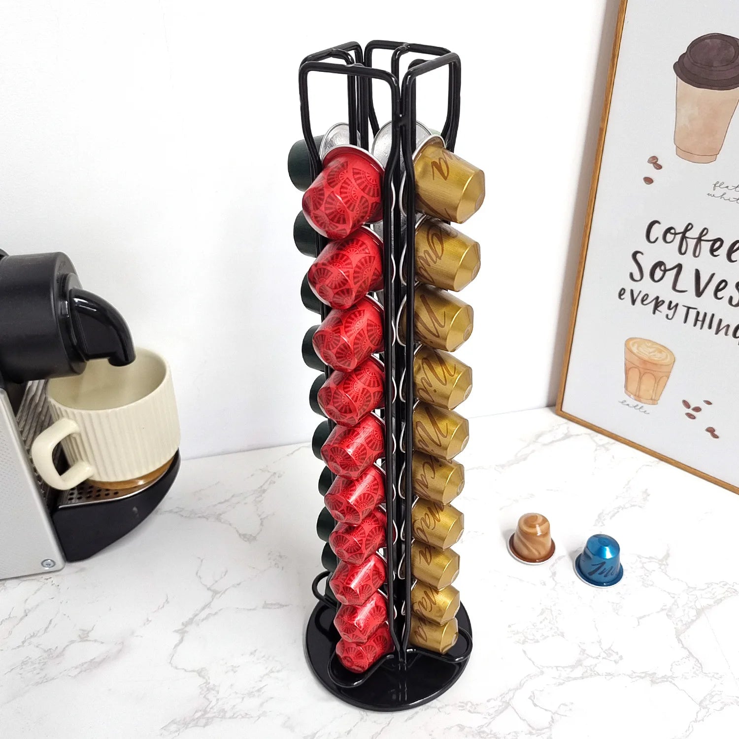 40PCS Nespresso Capsule Pod Holder Stand Rack Display Coffee Capsules Plating Black Metal Holders Rotatable Racks High Quality Qme