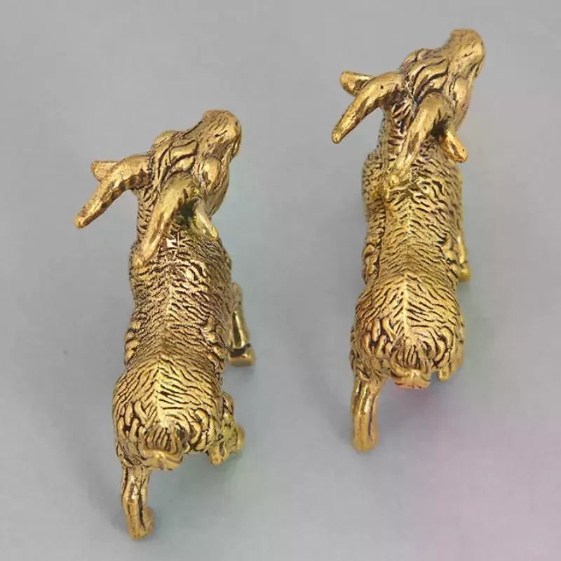 Brass Goat Small Statue Desktop Ornaments Vintage Zodiac Animal Figurines Model Lucky Home Decorations Crafts Accessories Qme