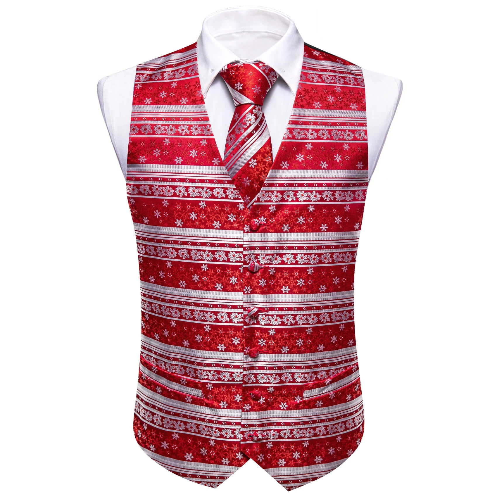 Christmas Colorful Men Vest Tie Pocket Square Cufflinks Set 4 Pieces Xmas Wedding Party Suit Accessories Gifts for Dad Boyfriend Qme
