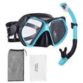 Snorkel Set for Adults Dry Snorkel with Purge Valve Travel Goggles and Snorkel Set for Adults Snorkeling Gear Qme Blue
