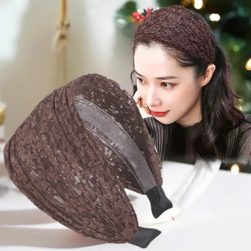 Flower Lace Mesh Hair Band Wide Side Hoop Headbands Women Headwear Qme
