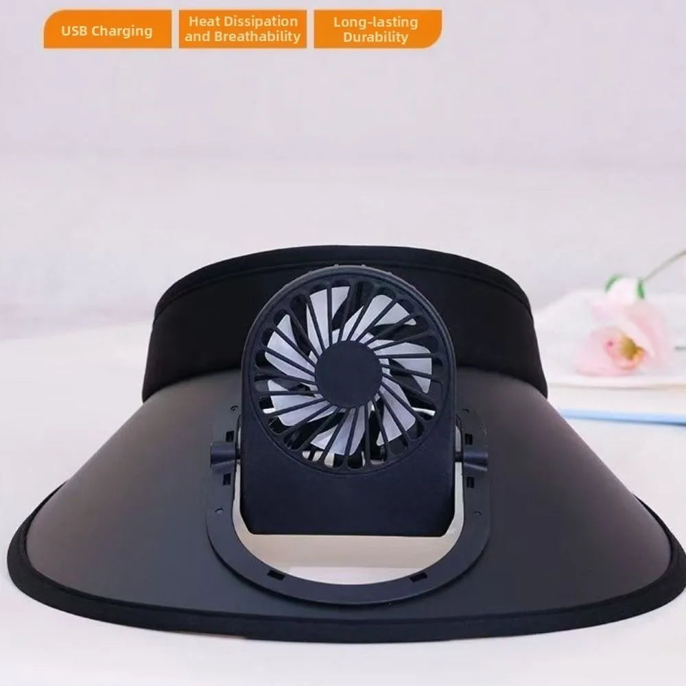 USB Rechargeable Cooling Fan Hat Breathable Large Brim Empty Qme