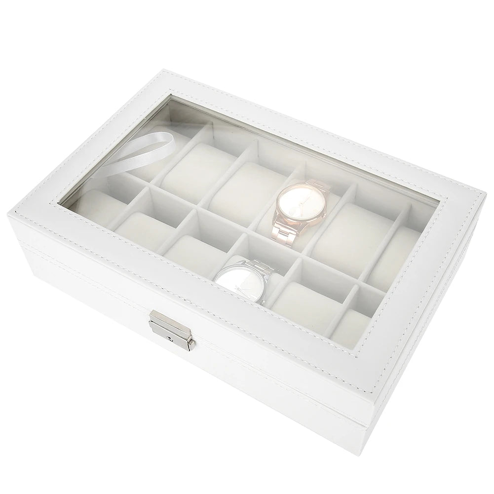 Watch Display Case 12 Grids PU Leather Watch Holder Wristwatch Display Case Jewelry Gift Storage Box Organizer for Watchmaker Qme