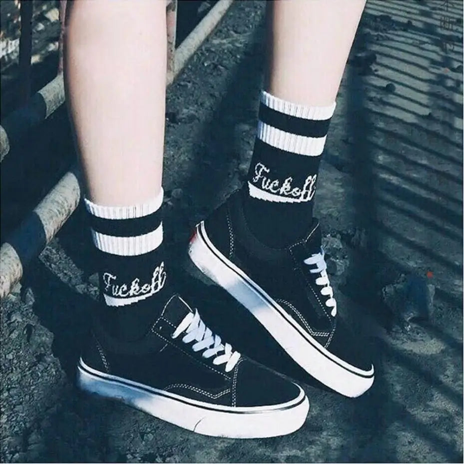 Fashion Cotton Skateboard Socks Letter Print Casual Sports Hosiery Qme
