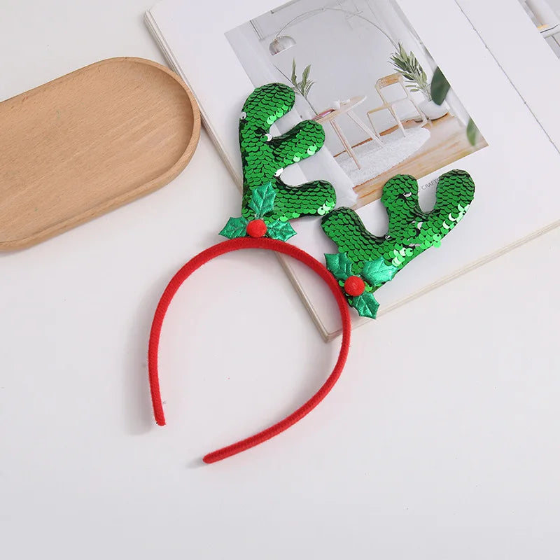 Christmas Cartoon Antler Sequin Headband Bell Hair Hoop Sweet Qme A