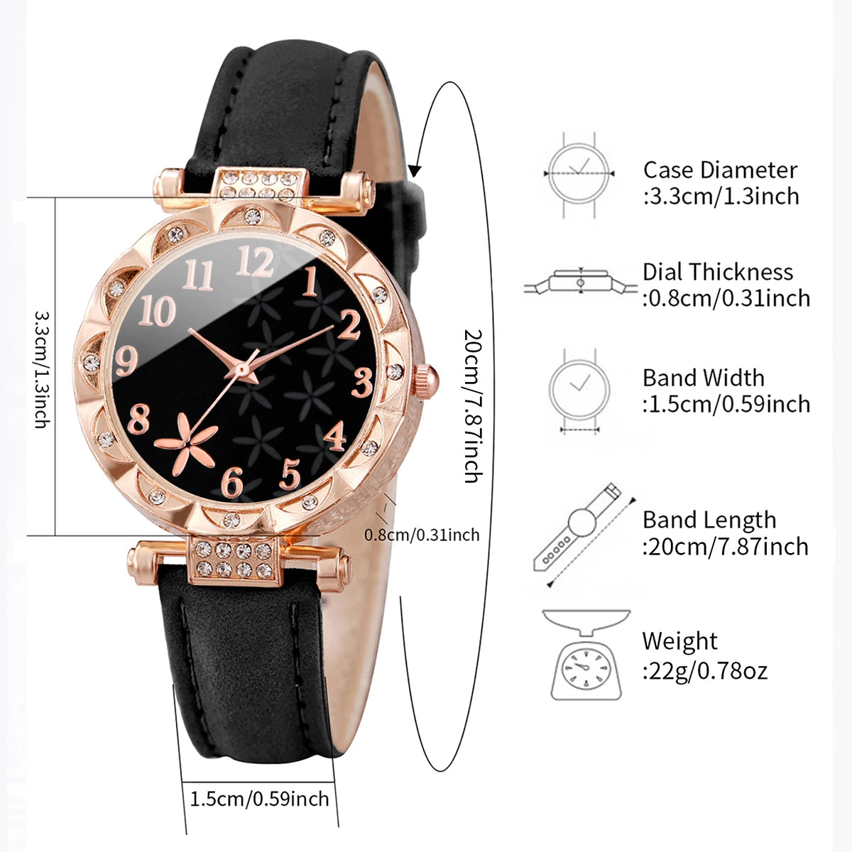 6PCS/Fashion Women's Watch Set Simple Leather Strap Quartz Women's Watch Set Girl Gift Qme