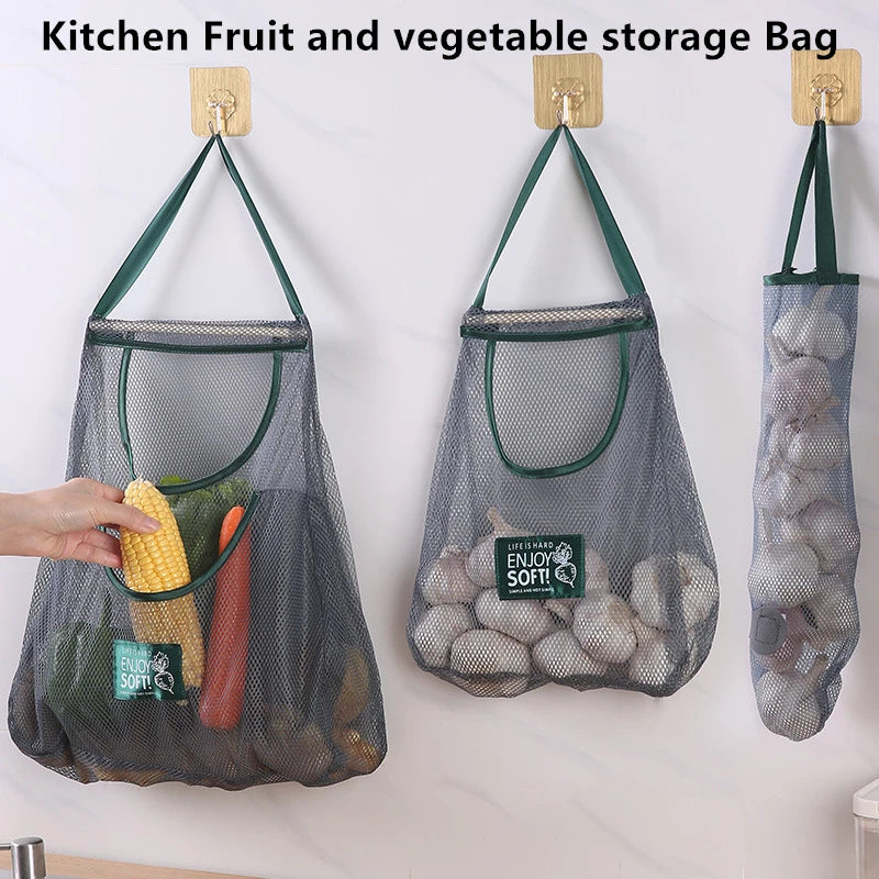 Reusable Storage Bags Kitchen Hanging Mesh Bag Home Fruit And Vegetable Storage Net Bag For Ginger Garlic Potatoes Onions Qme