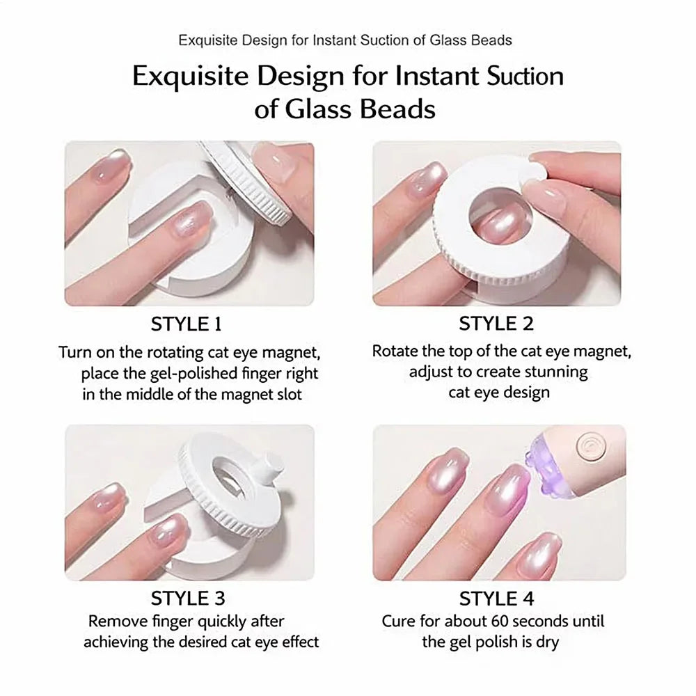 Rotating Cat Eye Magnet for Nails Automatic Glass Bead Nail Magnet Spinner, Magnetic Gel Polish Guide Tool Nail Art DIY Qme