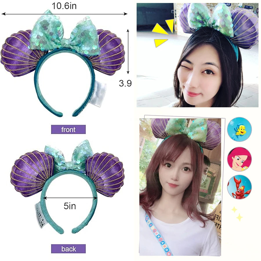 Mermaid Mouse Ears Headbands Bow Glitter Princess Party Decoration Cosplay Hair Accessories Hairband for girl Women Adults Qme