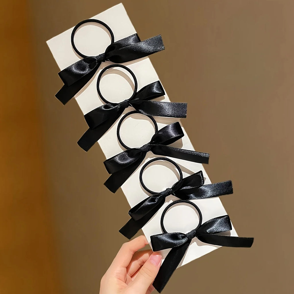 5PCS Women's Style, Fashionable and Cute, Black Bow Hair Tie, Suitable for Daily Use, Recommended Gift Hair Accessories Qme