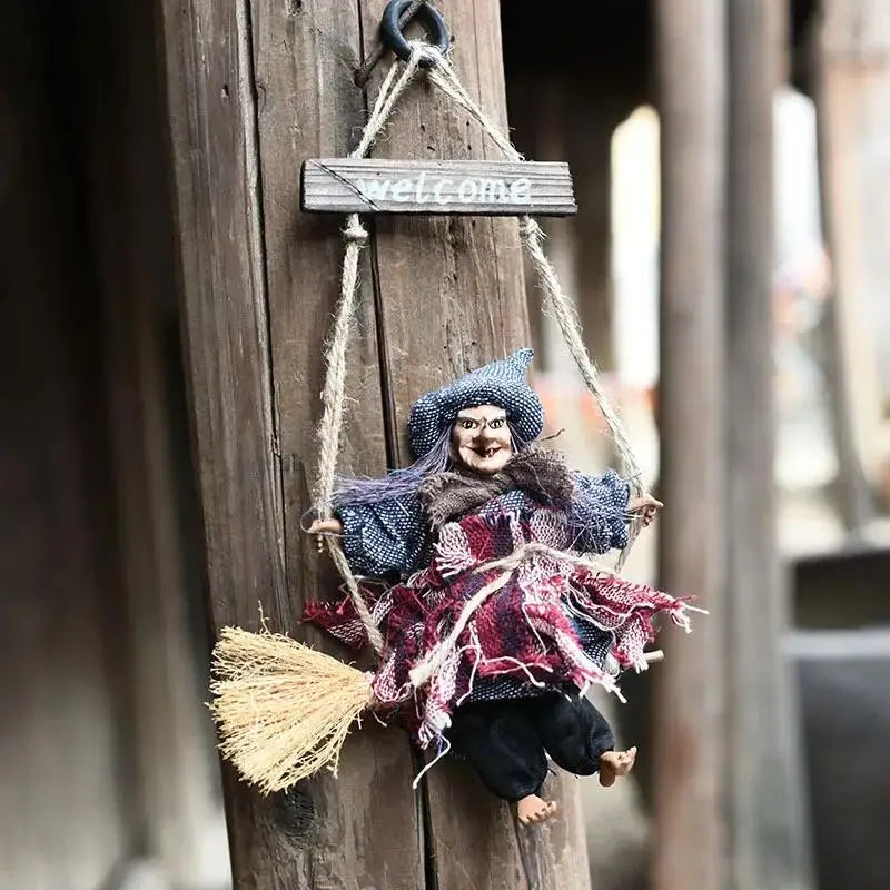Witch Dolls Hanging Decor Ghost Witch Horror Scary Hanging Ghost Flying Witch Pendant Halloween DIY Party Ornaments Halloween Qme