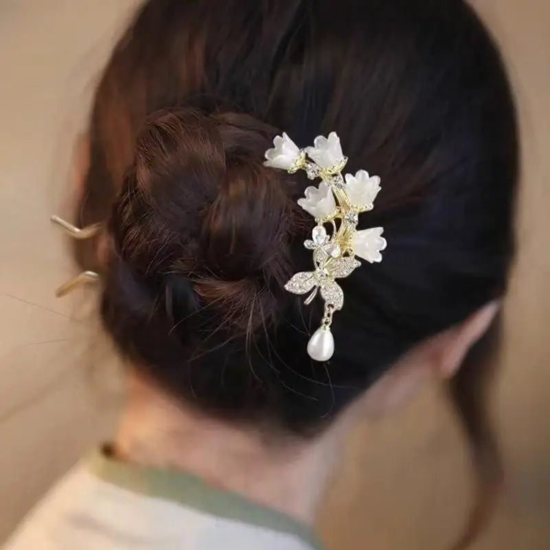 Chinese Hanfu Hair Accessories Long Tassel Vintage Lily Valley Qme