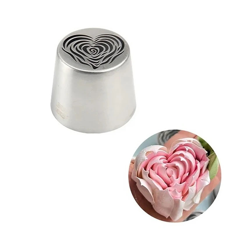 Stainless Steel XL Heart Rose Flower Pattern Russian Icing Tip Qme