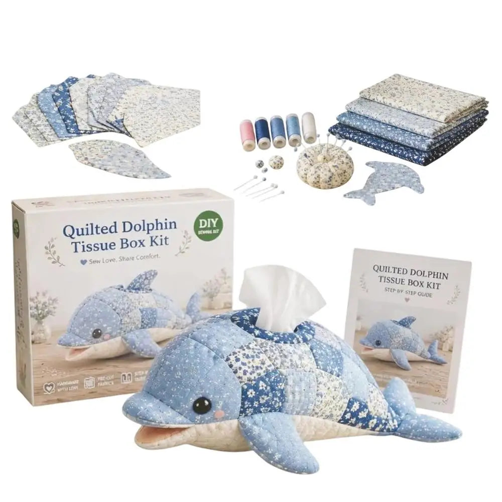 Quilted Sea Animal Tissue Box DIY Kit Handmade Decorative Handmade Tissue Box DIY Kit for Women Beginners Bathroom Office Home Qme C